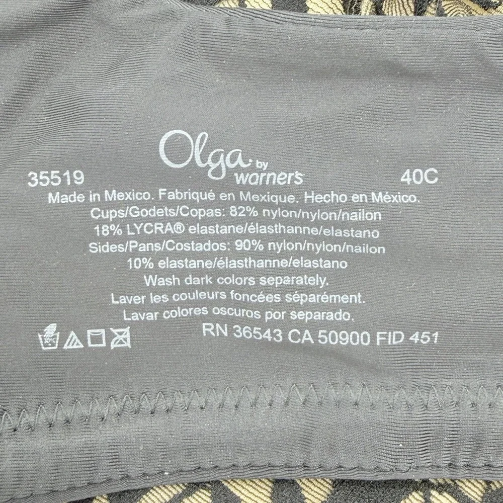Olga by Warners Black Nude Lace Underwire Bra 40C‎ Full Coverage
